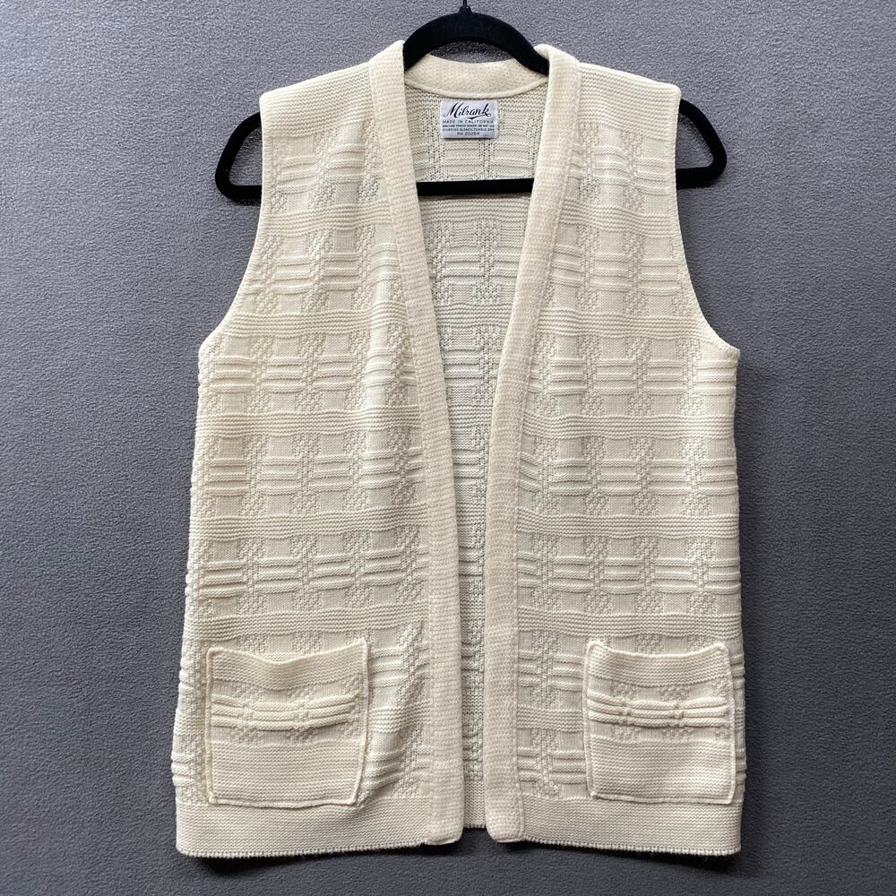 Vtg Milbrank Open Front Sweater Vest M? No Size Cream Fisherman Cabin‎ Boho Chic